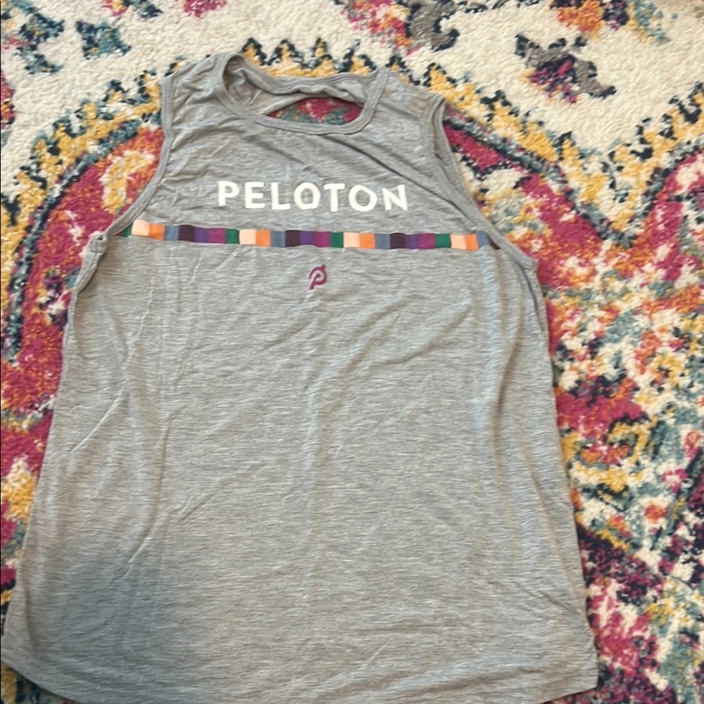 Peloton Gray Tank with Multicolor Stripe